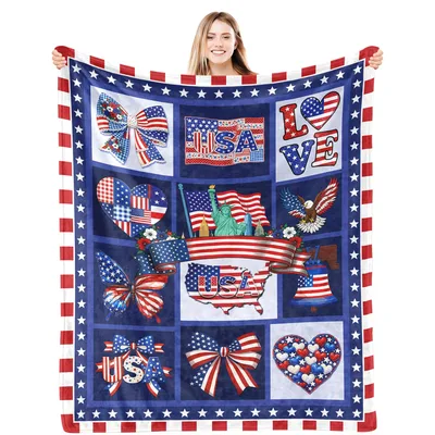Patriotic USA Flag Collage Blanket featuring Statue of Liberty