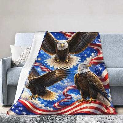 Eagles Over American Flag Blanket: Patriotic Eagle Art Design