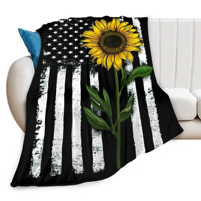 Sunflower on American Flag Blanket: Patriotic Floral Design