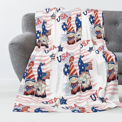 USA Patriotic Gnomes Pattern Blanket for Independence Day Celebrations