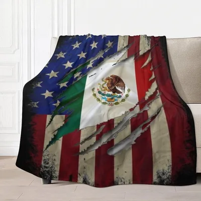 Torn American and Mexican Blanket: Dual Heritage Design for Home
