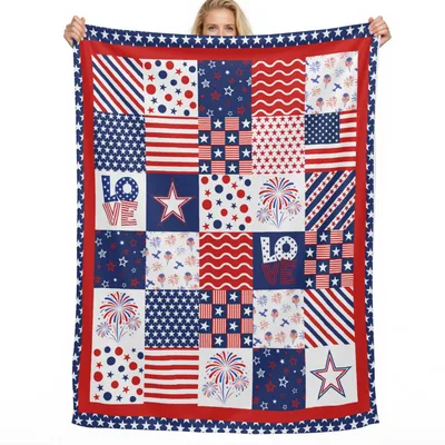 Patriotic Flags and Fireworks Blanket