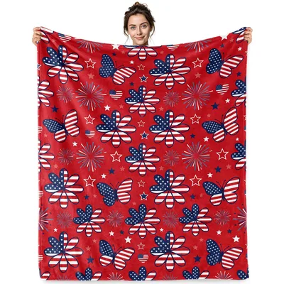 Patriotic Butterflies and Stars Blanket for July 4th Celebrations