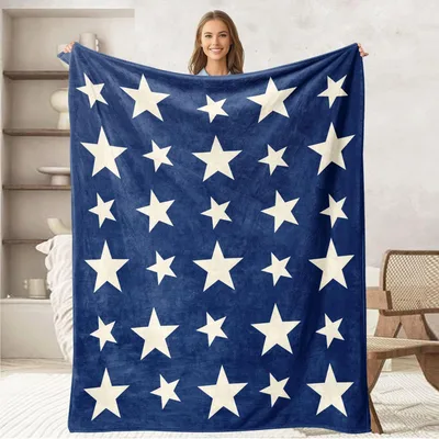White Stars on Navy Blanket: Classic Star Pattern Throw