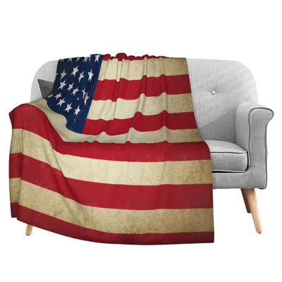 Vintage American Flag Blanket featuring a distressed