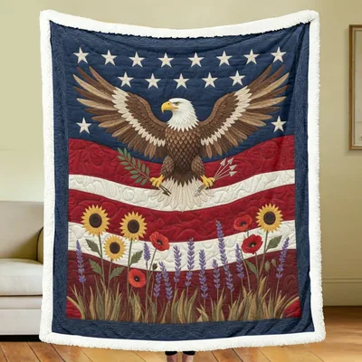 Patriotic Eagle American Flag Blanket featuring a soaring eagle