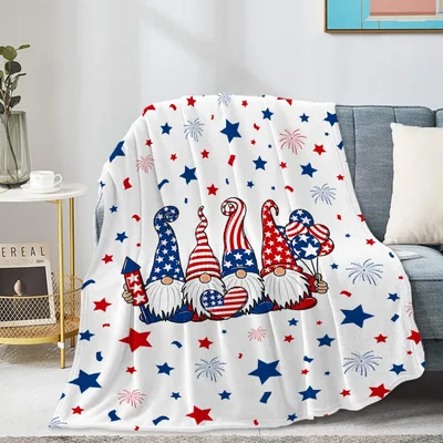 Patriotic Gnomes Stars Blanket: Cute Red White and Blue Holiday Design