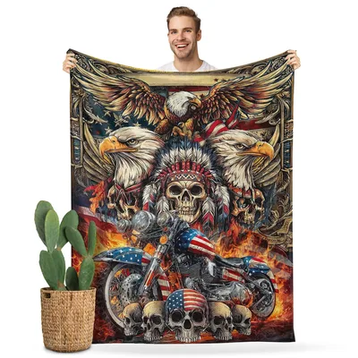 Eagle and Skull American Blanket featuring a detailed bald eagle