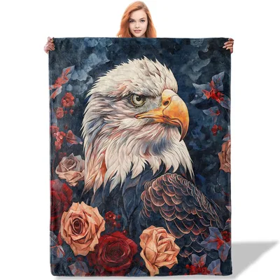 Bald Eagle with Roses Blanket: Patriotic Art with Floral Accents