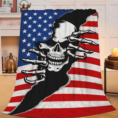Skeleton Hand Tearing American Blanket Gothic Skull Design