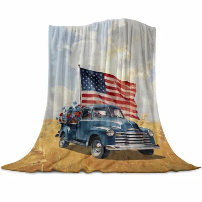 Vintage Truck with American Blanket: Patriotic Fleece Design