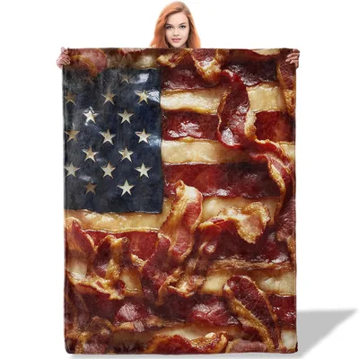 American Bacon Flag Blanket: Crispy Stripes and Stars Design