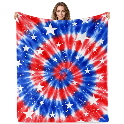 Patriotic Tie Dye Star Blanket: Red, White and Blue Swirl Design