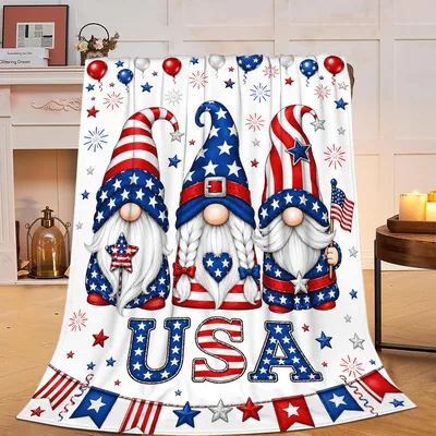 Patriotic Gnomes with USA Blanket featuring three festive gnomes