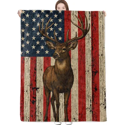 American Flag Deer Portrait Blanket No. 2