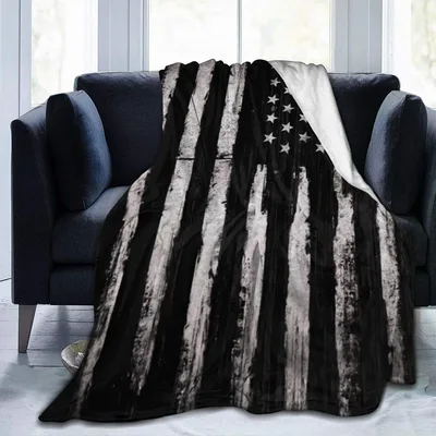 Vintage American Flag Grunge Blanket: Distressed Monochrome Design