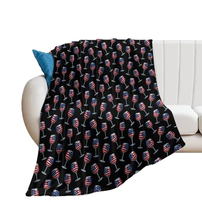 USA Wine Glass Pattern Blanket: Patriotic Red White and Blue Design