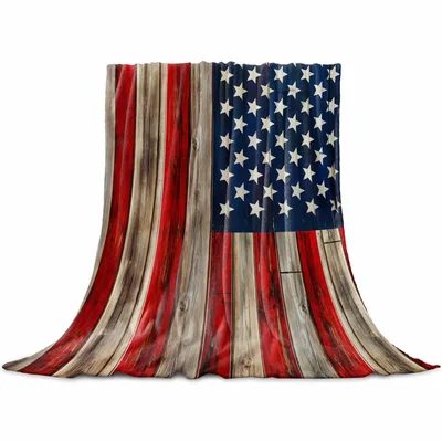 Vintage American Flag Wood Blanket: Rustic Wooden Plank Design