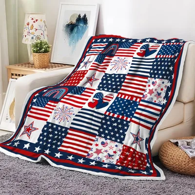 American Flag Patchwork Stars Blanket Celebrating Holiday Pride