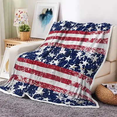 Distressed American Flag Pattern Blanket featuring a vintage