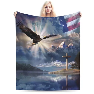 Eagle Cross Mountains American Blanket with Eagle and Flag Design