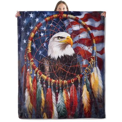 Dreamcatcher Eagle American Flag Blanket: Patriotic Native Art Design