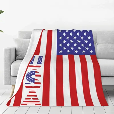 USA Flag Stars Blanket: Patriotic Design with Vertical USA Lettering