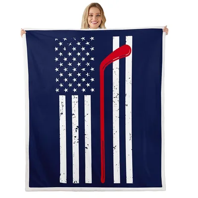 American Flag with Hockey Blanket: Patriotic Design with Red Stick