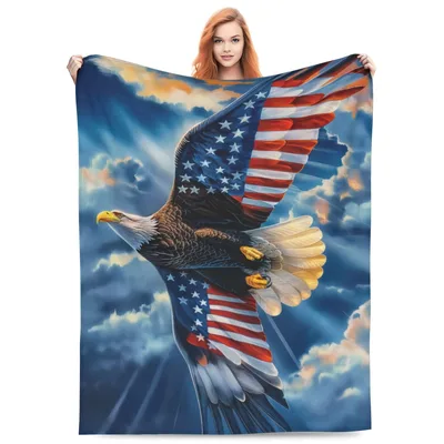 Bald Eagle American Flag Wings Blanket: Patriotic Hawk Design