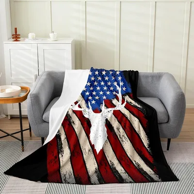 American Flag Deer Antlers Blanket No. 2