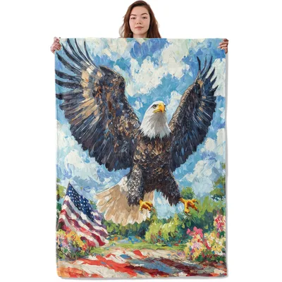 Patriotic Eagle with Flag Blanket: American Art Design