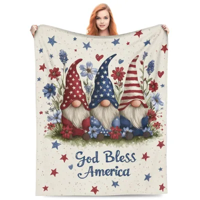 Gnomes God Bless America Blanket features three patriotic