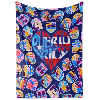 Puerto Rico Icons Pattern Blanket featuring a large flag heart