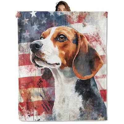 Patriotic Beagle Portrait Blanket: American Flag Art for Dog Lovers