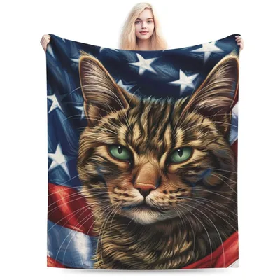 Tabby Cat American Flag Blanket: Patriotic Feline Art for Your Sofa