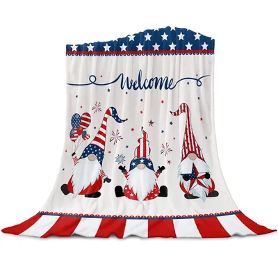 Patriotic Gnomes with Welcome Blanket featuring festive gnomes
