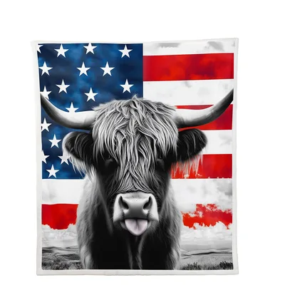 Highland Bull on American Blanket: Patriotic Cow Design