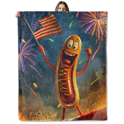 Hot Dog Flag Fireworks Blanket