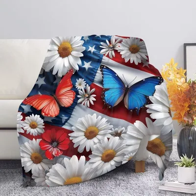 American Flag Daisy Butterfly Blanket: Patriotic Floral Design