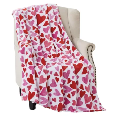 Pink and Red Hearts Blanket: A Watercolor Heart Pattern Throw