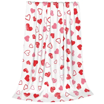 Valentine Hearts Pattern Blanket: Hand-Drawn Red and Pink Hearts