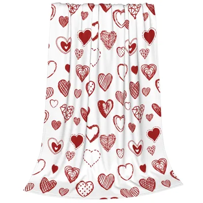 Red Sketched Love Hearts Blanket: Hand-Drawn Red Heart Pattern