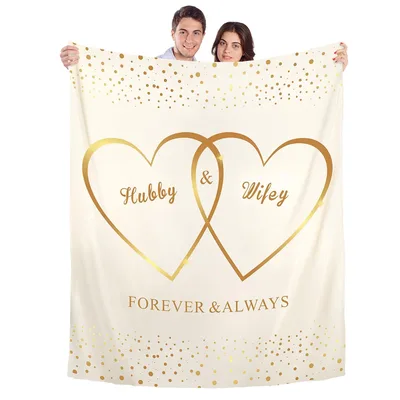 Hubby and Wifey Blanket: Gold Hearts for Two