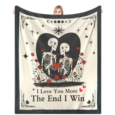 Gothic Couple Blanket with a Skeleton Love Story