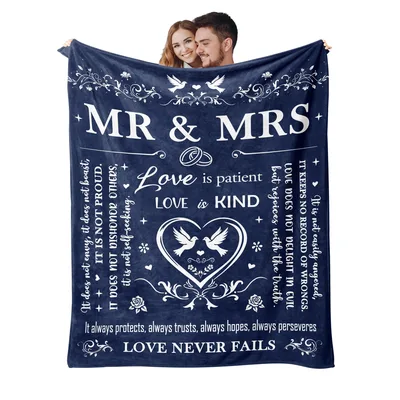 Newlywed Couple Blanket with a Love Verse Print