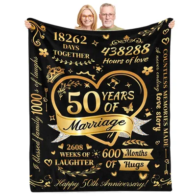 50th Anniversary Blanket: 50 Years of Marriage in Gold