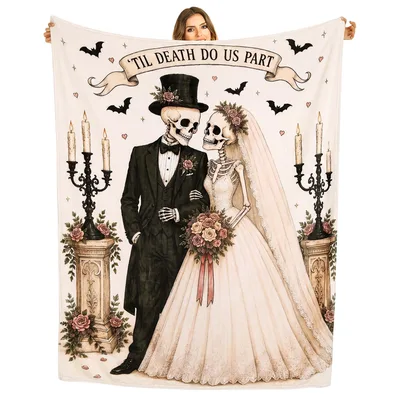 Til Death Do Us Part Blanket: Skeleton Wedding Throw