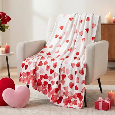 Watercolor Red Love Hearts Blanket for Cozy Date Nights