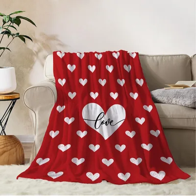 Love Heart Blanket: Red Hearts and a Script Love