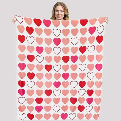 Pink Red Hearts Blanket for Valentine's Day Cozy Nights